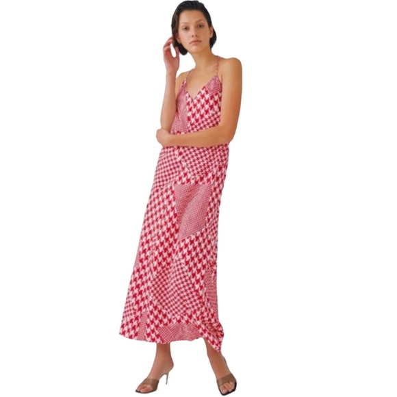 C/MEO Collective Dresses & Skirts - NWOT C/MEO COLLECTIVE Houndstooth Plaid Halter Maxi Dress SZ S Red White